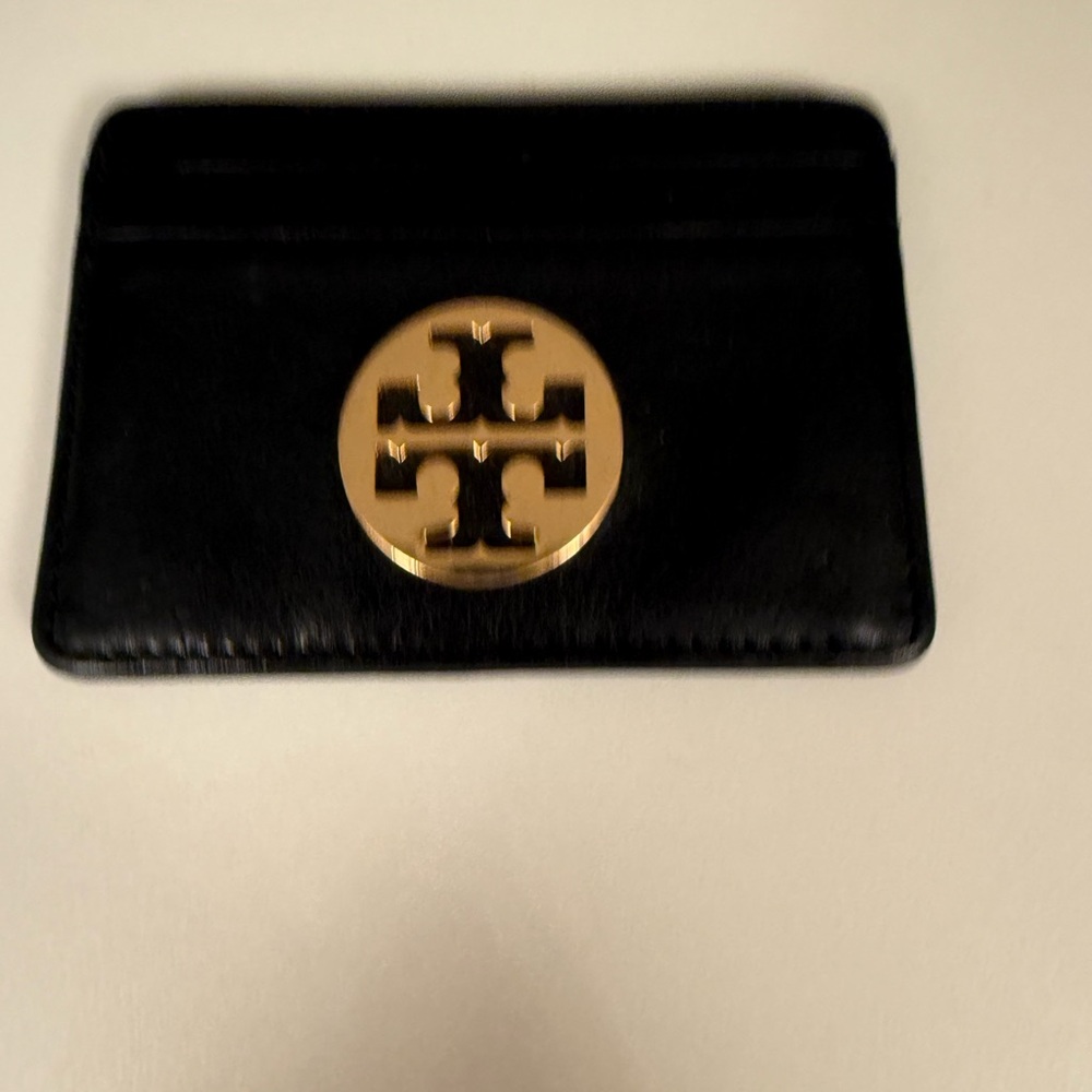 Tory Burch Black Card Holder with Gold Emblem